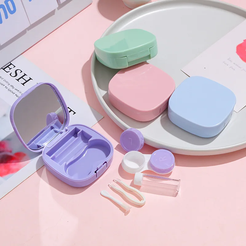 

Contact Lens Case with Mirror Cute Colored Eyes Contacts Care Case Women Easy Carry Travel Lenses Holder Container Kit Box