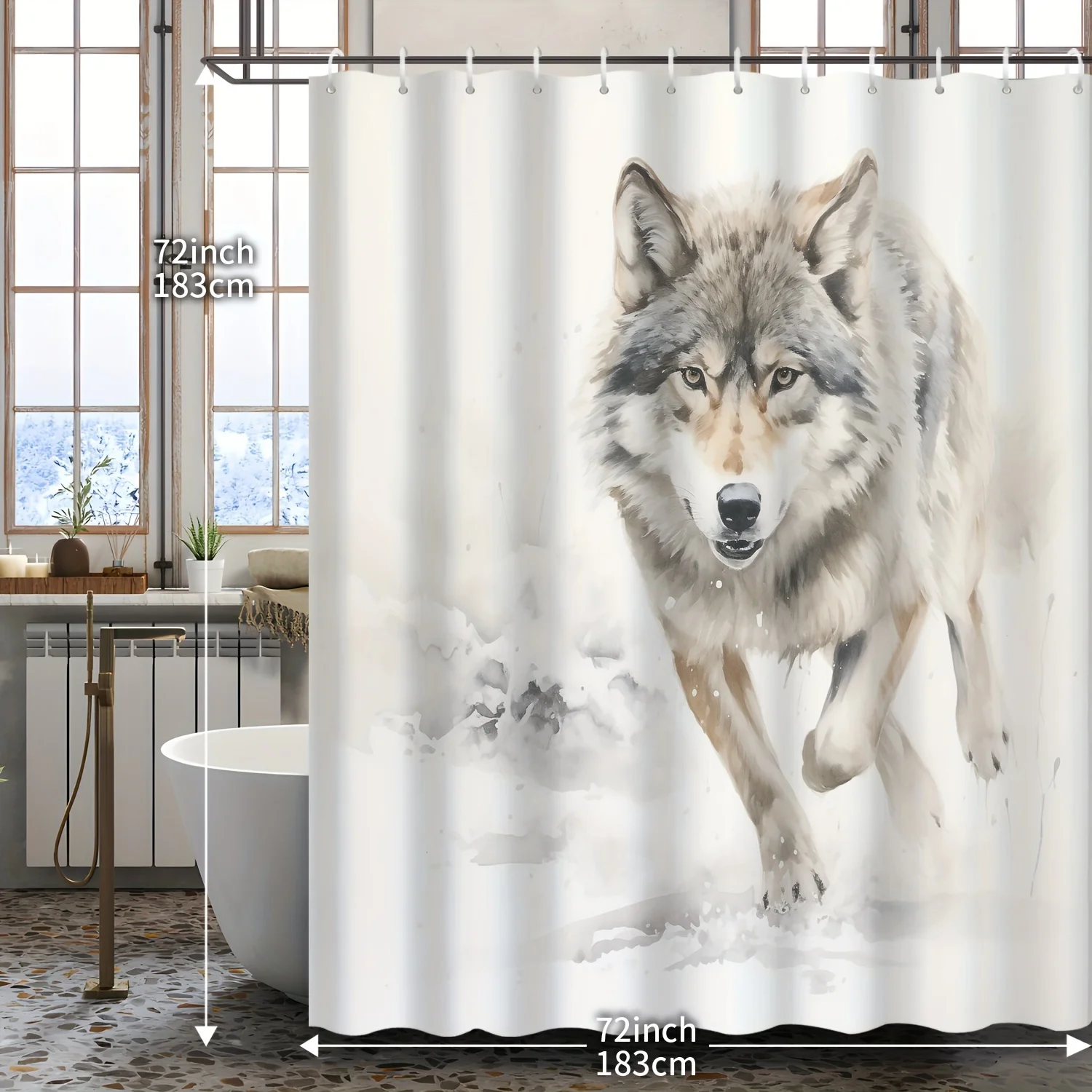 Занавеска для душа Fierce Wolf Running in Snow — художественный принт Wolf King, полиэстер, 12 крючков в комплекте, декор для стен ванной комнаты (art.: 3920ce05fb899) - 3920ce05fb899