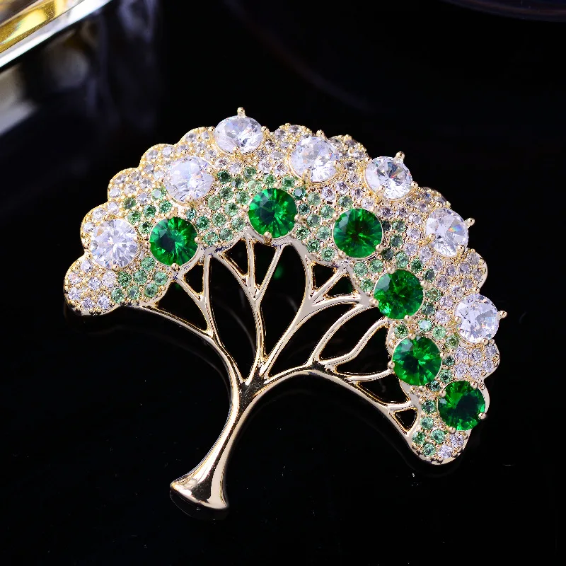 

European and American Style New Zircon Wishing Tree Brooch Elegant Temperament Plant Brooch Creative Coat Corsage Accessories