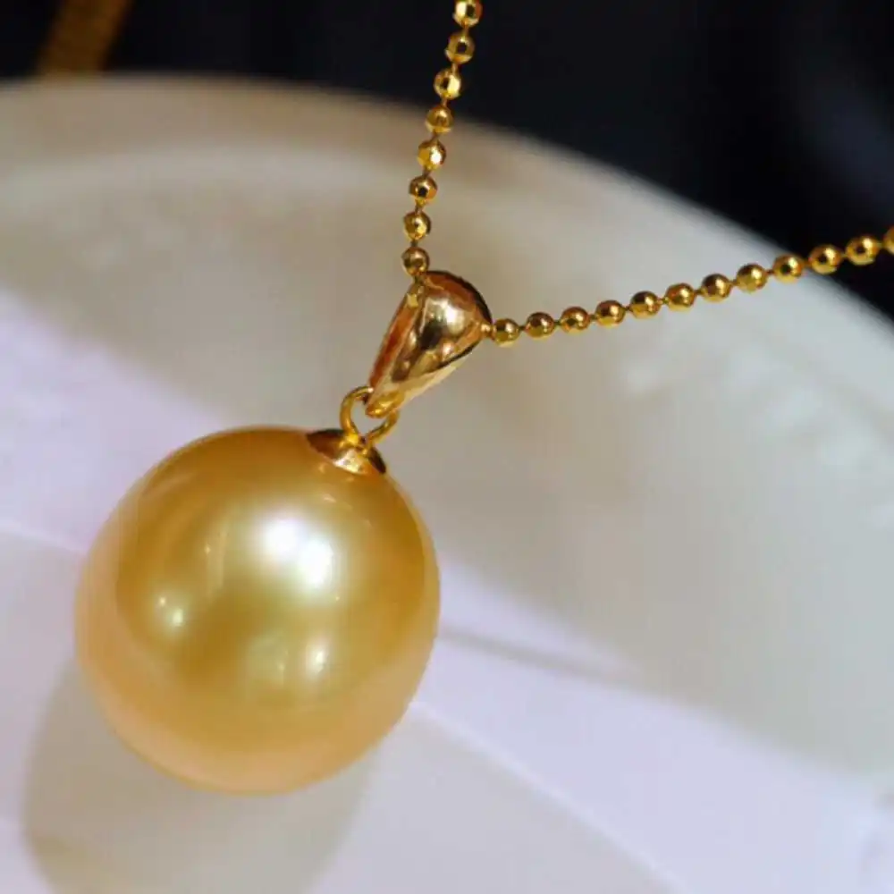 

16MM Fashion Golden Shell Pearl Pendant Necklace 18inch Aquaculture Accessories Easter Cultured Mother's Day Gift Beautiful