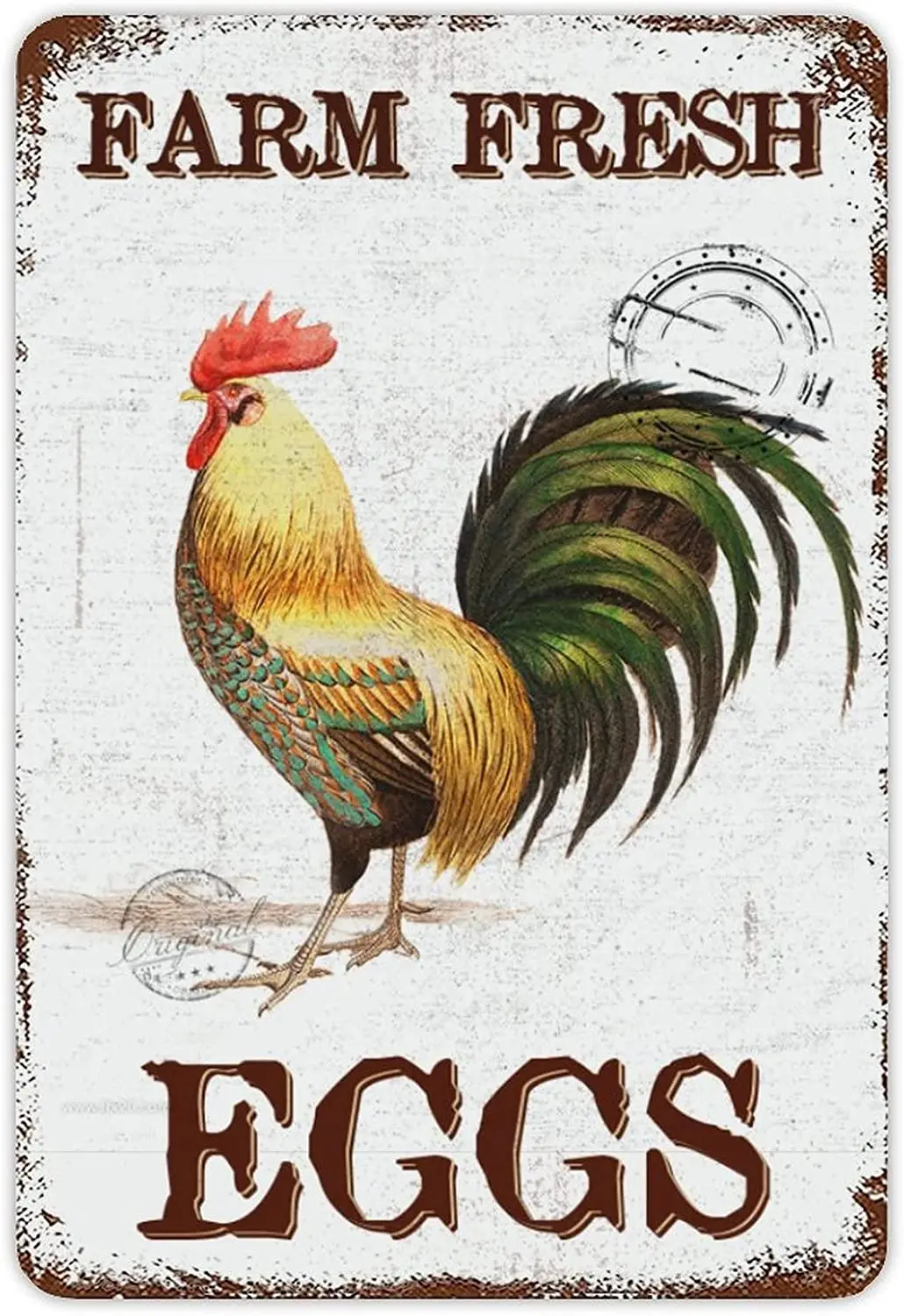

Farm Fresh Eggs Rooster Cock Metal Sign Chic Tin Sign Retro Farmhouse Tin Plaque Wall Art for Bar Kitchen Garden Garage Office
