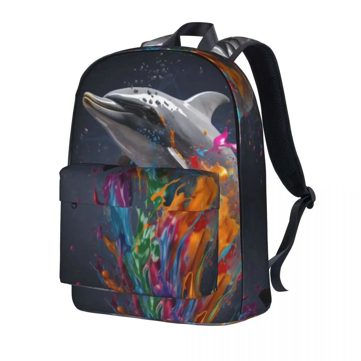 

Dolphin Backpack Liquid Splash Explosion College Backpacks Men Streetwear High School Bags Design Print Rucksack