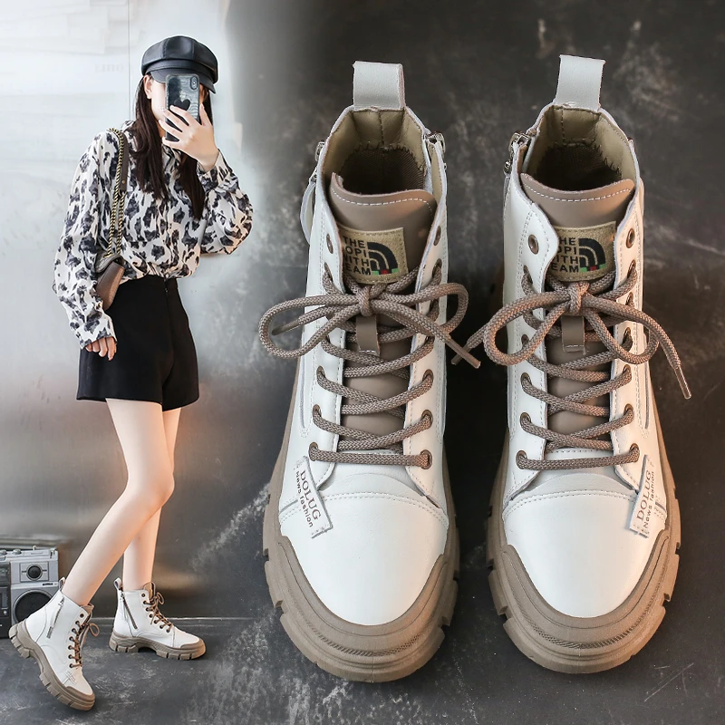 

Women Boots Martens Boots High Top Real Leather Ankle Boots Winter Warm Boots Platform Heel Footwear Size 35-40