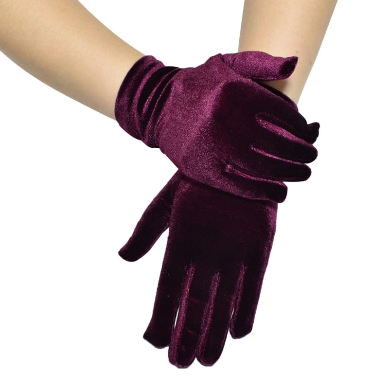 

Women's Short Opera Velvet Gloves Cuff Length Shoulder Soft Stretch for Evening Wedding Dress Costume Burgundy Style DXAA