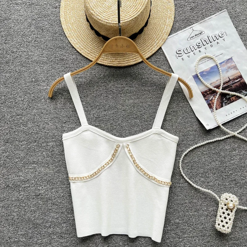 

Chic Sexy Tanks Top Chain Basic Corset Bustier Y2k Fashion Camis Korean Backless Crop Top Off Shoulder Strap Tops Women Clothing