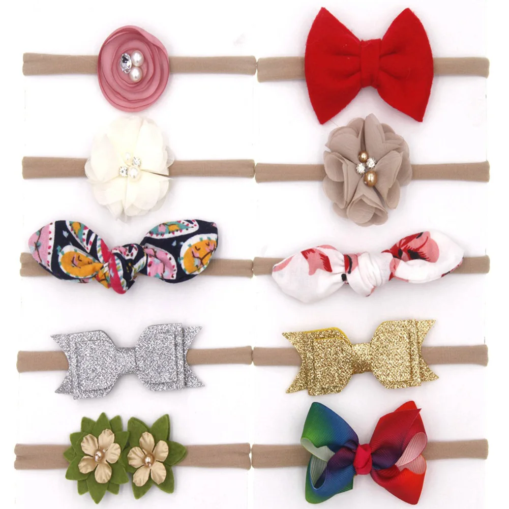 

10pcs Hair Accessories Fashion Bowknot Girls Elastic Newborn Baby Headband Cloth Toddler Floral Kids Unique Cute Gifts
