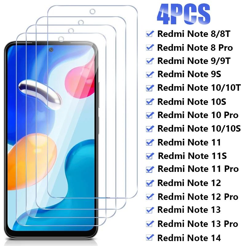Фото 4 шт. защитное стекло для Xiaomi Redmi Note 13 14 15 Pro 5G, защитное стекло для Redmi Note 12 11 10 9 8 Pro 9S 10S 11S 12S 9T 10T №1