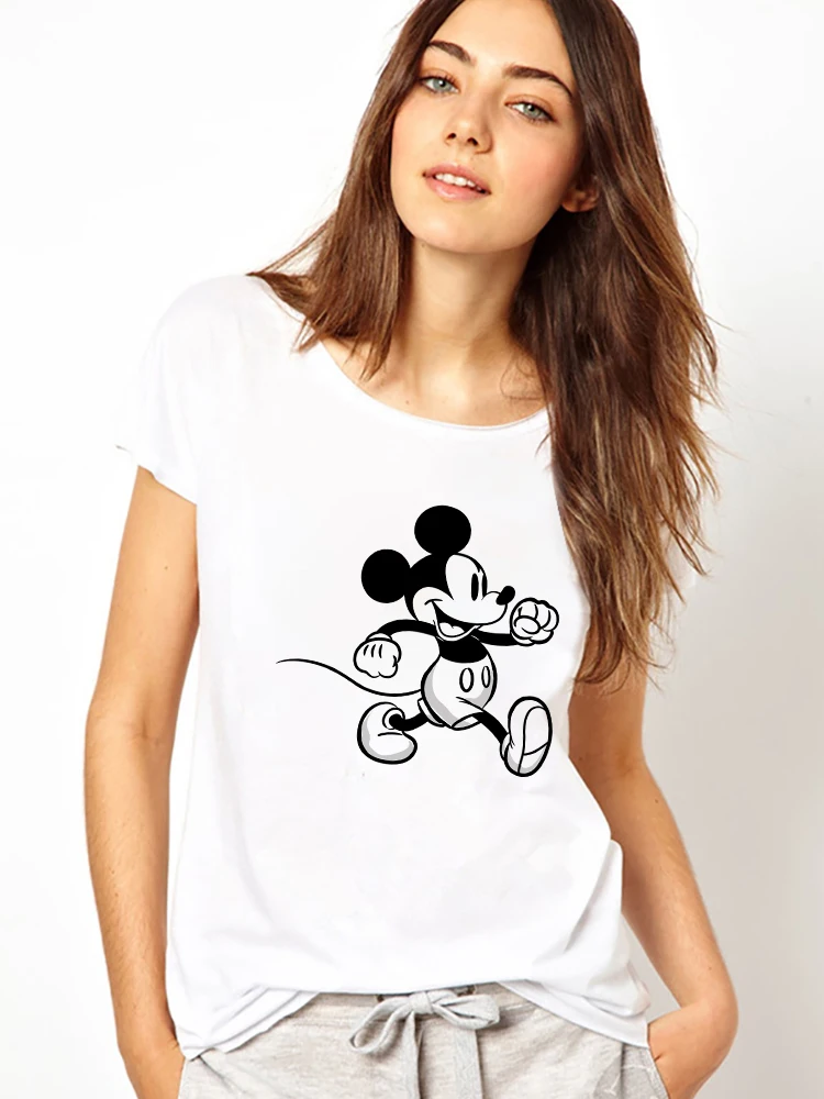 

Disney Women Streetwear Vintage 90s Harajuku Mickey Print T-shirt Summer Lady Casual Aesthetic Tops Round Neck Ulzzang Clothes