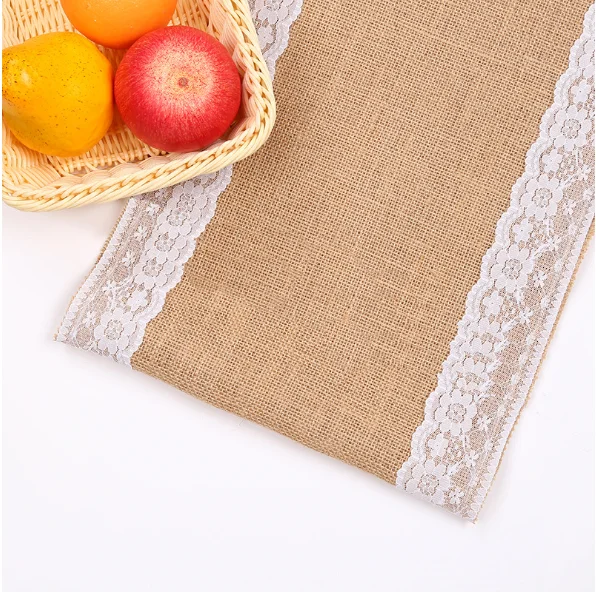 

180cm Vintage Burlap Hessian Table Runner Natural Jute Table Runners for Country Wedding Party Christmas Home Decoration