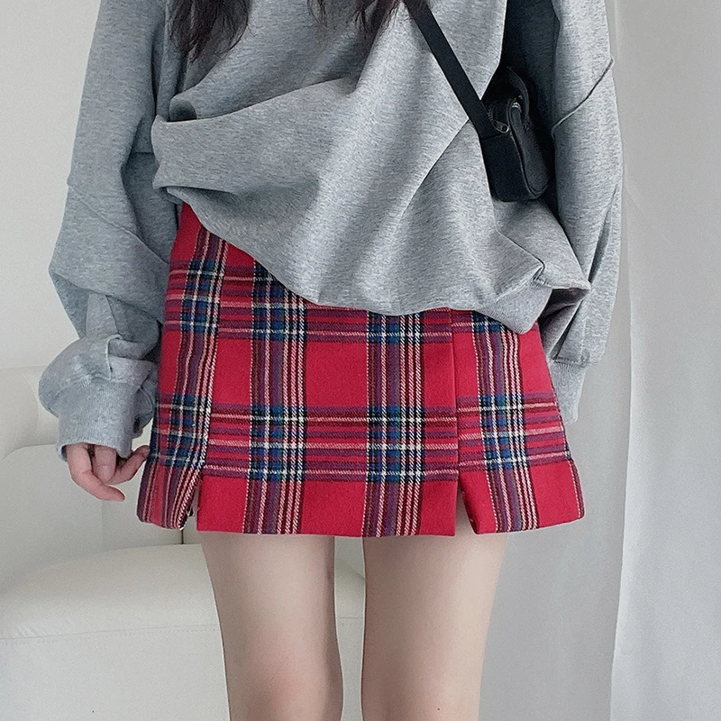 Юбка женская демисезонная шерстяная в клетку короткая клетчатая Сумочка с