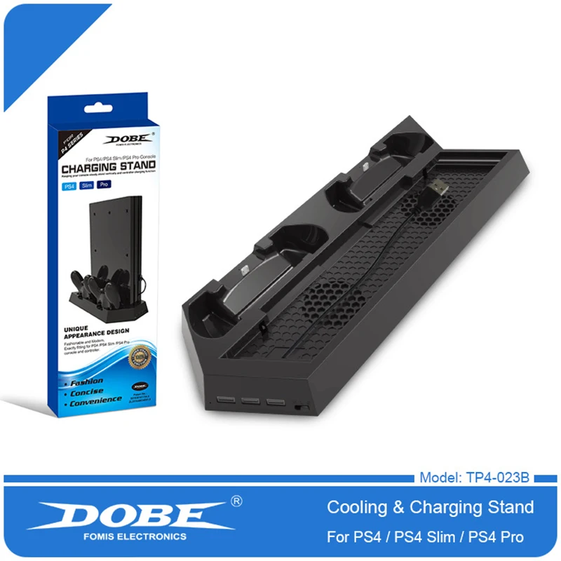 

DOBE TP4-023B For PS4 Slim Pro Game Console Cooling Fan Auto-Sensing Dual Charging Stand Cooler Fan Game Accessories