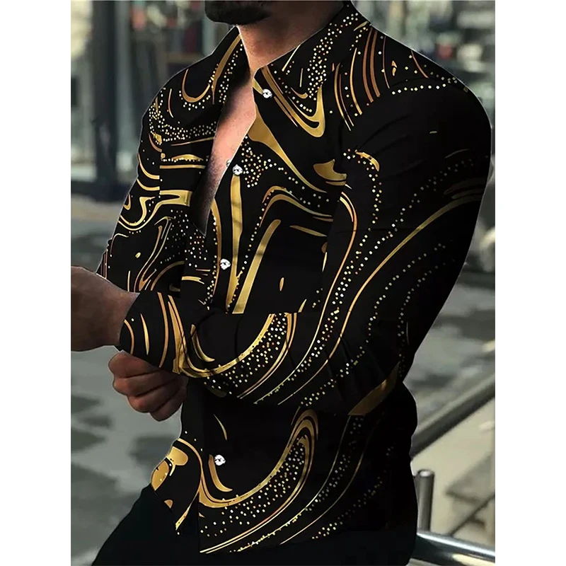 New Men's Shirts Business Casual Printed Men's Shirts Slim Fit Autumn Lapel Button Sports Long Sleeve Tops Soft and Breathable