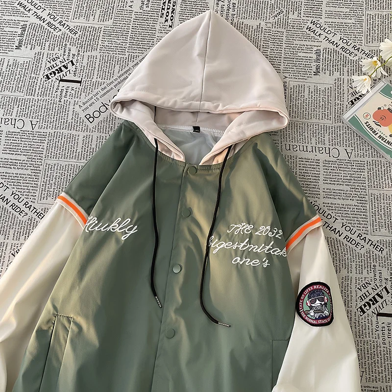 

Куртка мужская с капюшоном, однобортная ветрозащитная толстовка, цветная пэчворк, повседневное Свободное пальто оверсайз, осень