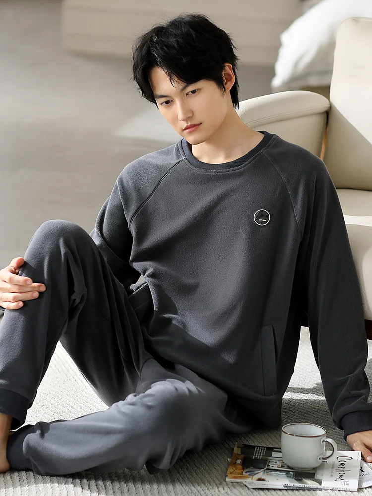 Мужские пижамы на осень и зиму утепленный комплект из кораллового флиса флисовой