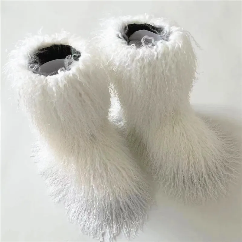 Winter Women's Snow Boots Luxury Fur Boots Fluffy Warm Furry Snow Boots Female Fashion Outdoor Non-slip Shoes Mujer Mid Boots