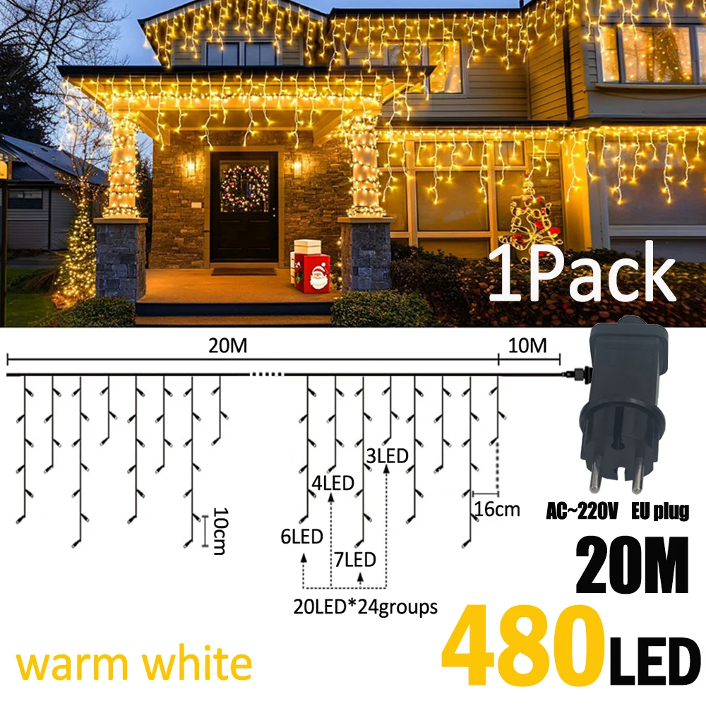 

Водонепроницаемые LED гирлянды "ледяные кристаллы", 20+10м, 480 светодиодов, 8 режимов