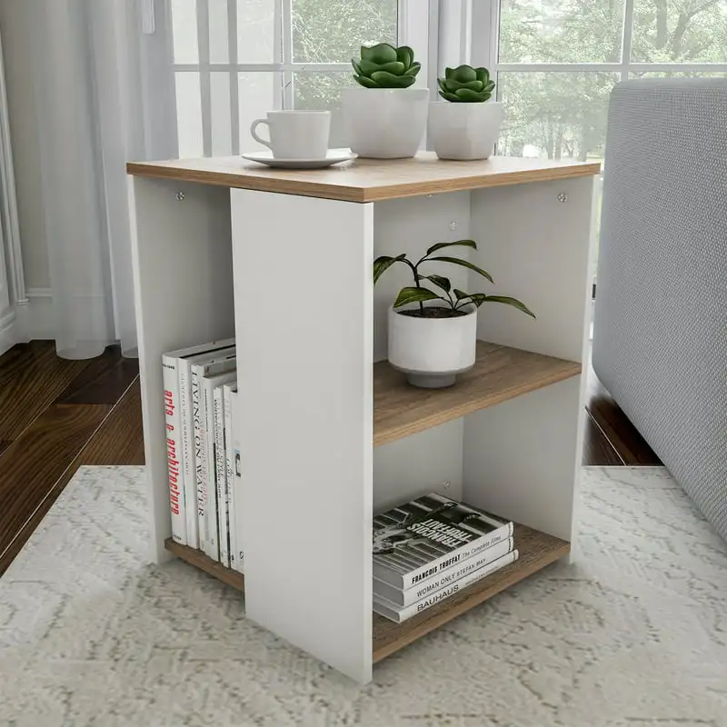 

Two-Toned End Table with Open Shelves, White