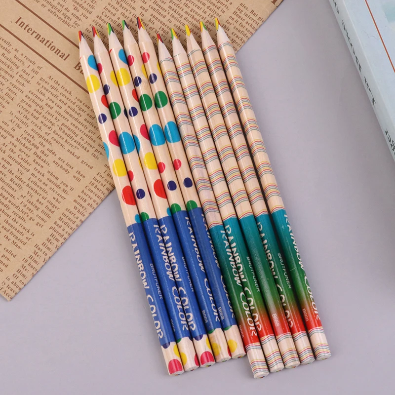 

10PCS Creative four-color one core color pencil thin core rainbow pencil