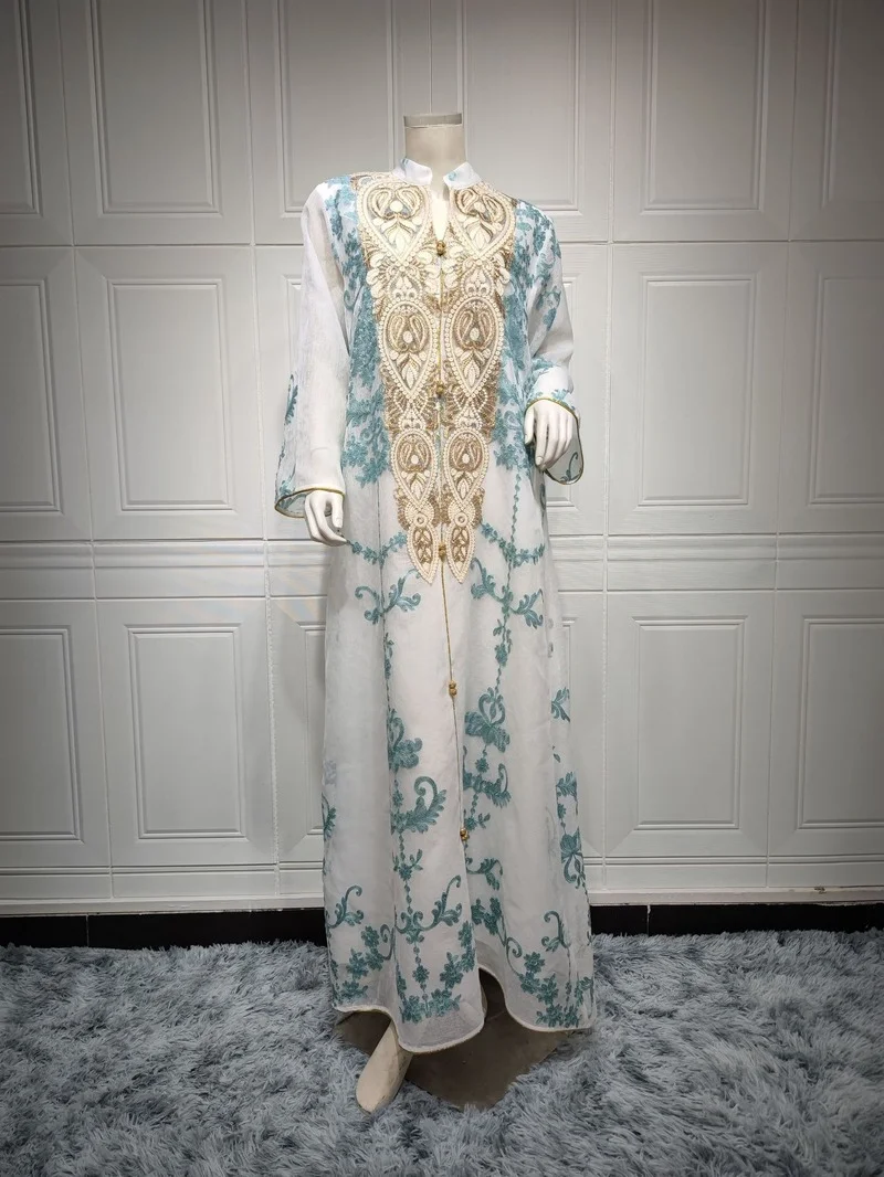 

New Morocco Long Dress Muslim Women Ramadan Long Abayas Robes Fancy Maxi Dress French Stylish Islamic Party Dress Spring 2022