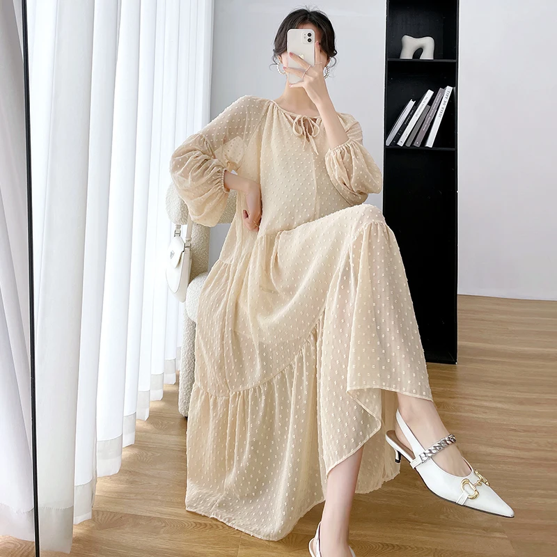 

3005 #2022 весеннее длинное платье, элегантная шикарная свободная прямая Одежда для беременных женщин