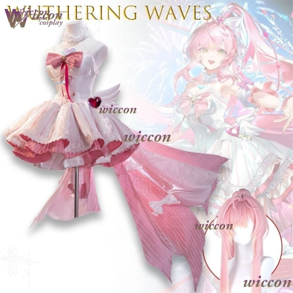 Фото ВонкаКос Wuthering Waves ‌   Костюм для косплея Aemeath Spring Festival Gala, розовое милое платье, женский полный комплект для Хэллоуина и карнавальных вечеринок №3