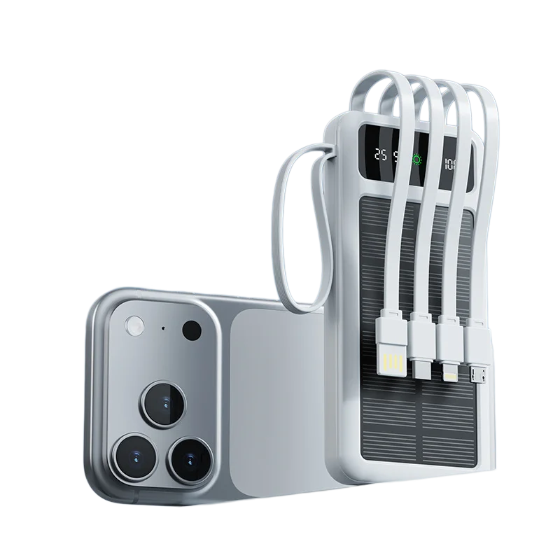Новый внешний аккумулятор (Power Bank) 2000010000 мАч со встроенным кабелем для iPhone, Xiaomi и Samsung, с солнечной зарядкой (art.: 3920da758dd7d) - 3920da758dd7d