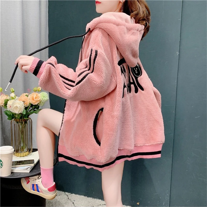 Утолщенная толстовка с капюшоном на флисовой подкладке женский кардиган новинка