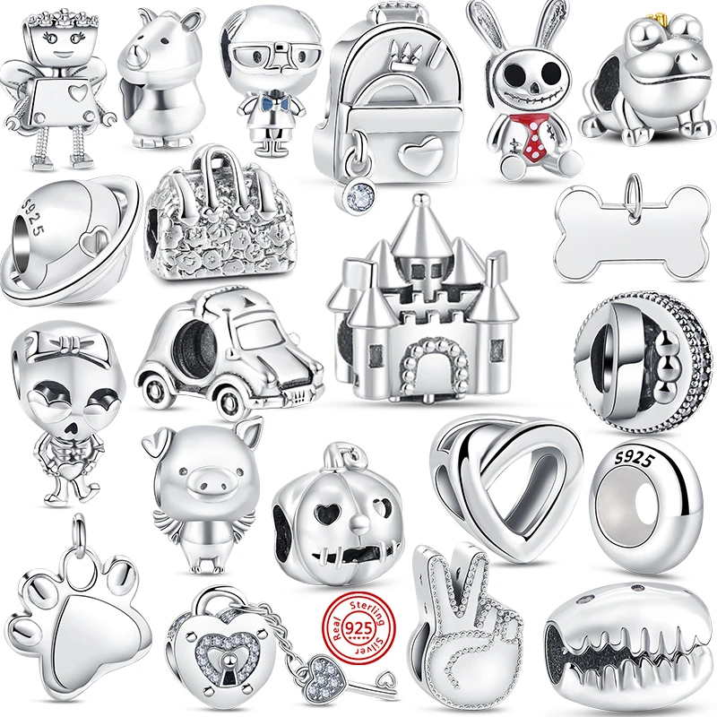 

Hot Sale 925 Sterling Charms Robot Skeleton House Pig Dog Claw Fit Original Pandora Bracelet Bangle Diy Jewelry Birthday Gift