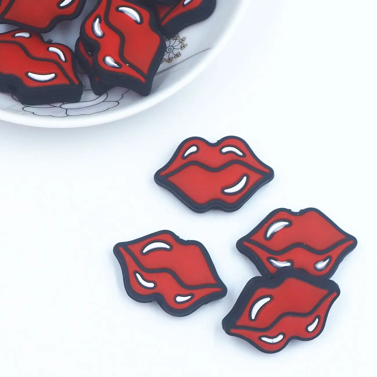 Chenkai 10 шт. красные губы, силиконовые фокусные бусины для бисероплетения, силиконовые подвески для строительства новых силиконовых бусин