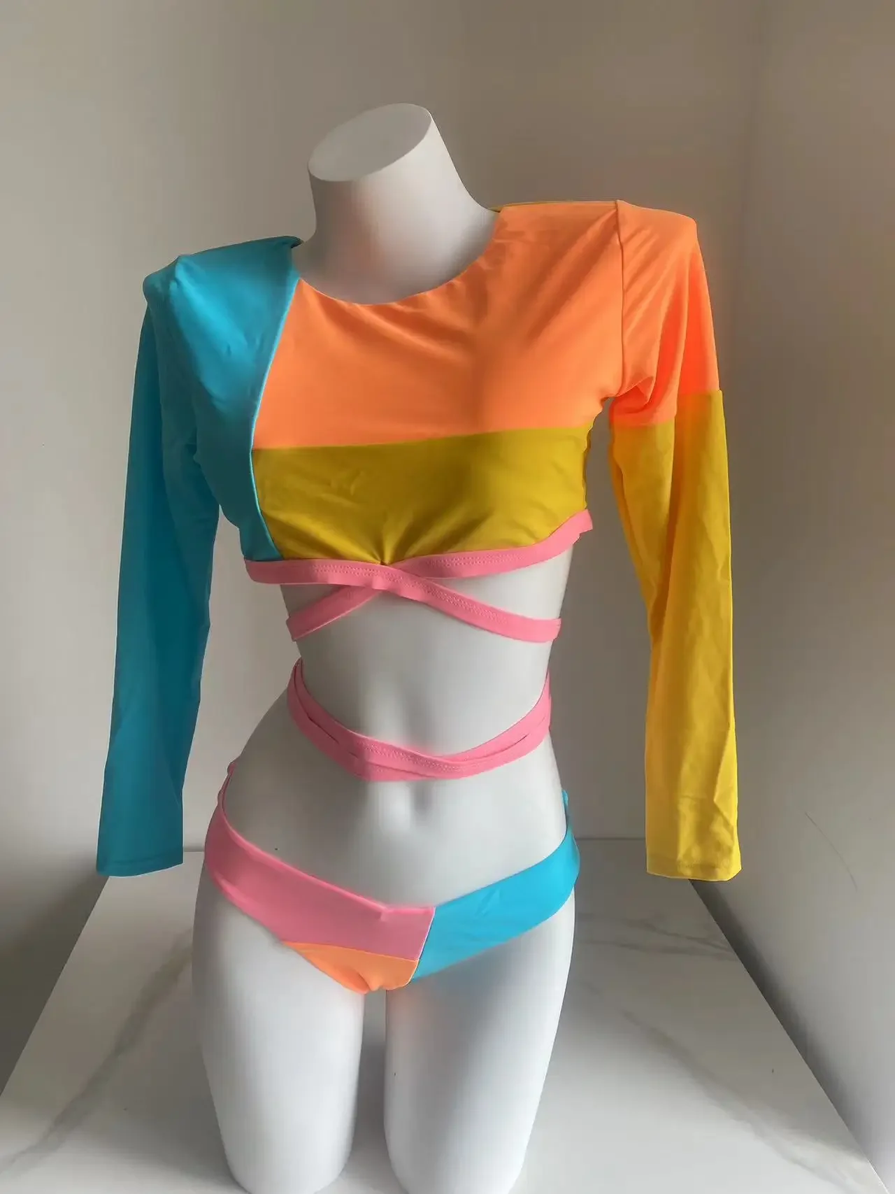 2024 Купальник с цветными блоками женский купальник в стиле пэчворк длинными