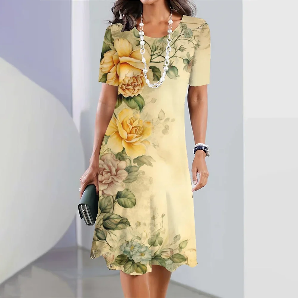 Новые женские платья с принтом подсолнечника женское элегантное свободное