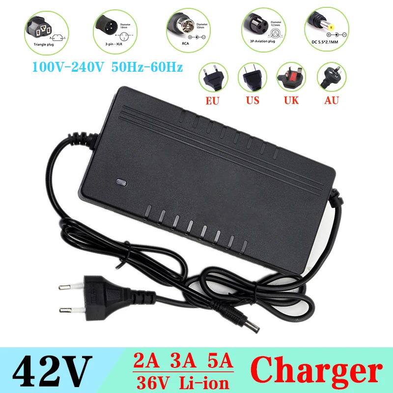 

36V 2A 3A 5A battery charger Output 42V Charger Input 100-240V AC Lithium Li-ion Li-poly Charger For 10Series 36V Electric Bike