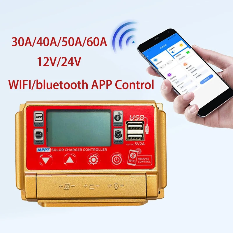 Контроллер Солнечной Зарядки 30a/40a/50a/60a С Жк-дисплеем Bluetooth Wi-fi Двойной Usb-порт Для