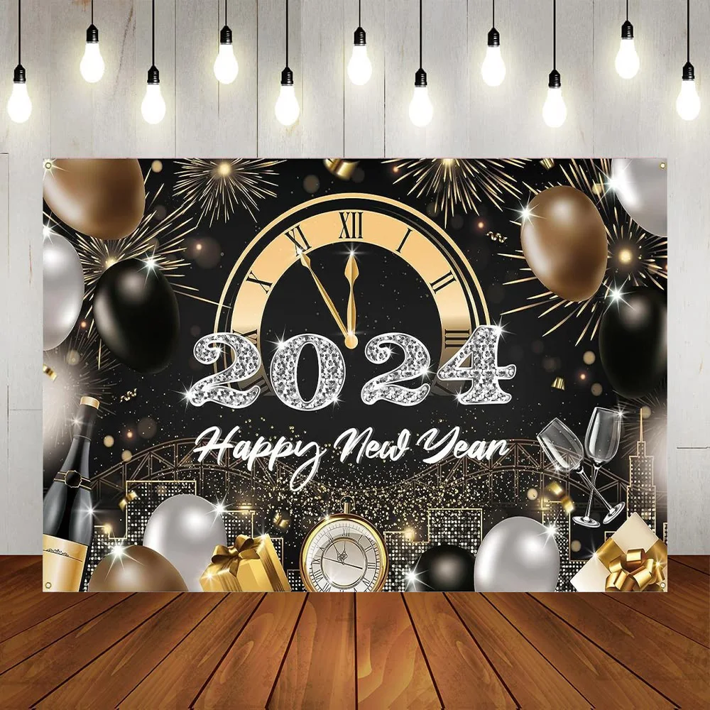 

Happy New Year 2024 Backdrop Banner Cheers to 2024 New Years Banner Decorations New Years Eve Photography Backdrops party photo