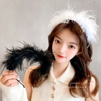 2021 korean star hair band white feather hair band stage performance hair accessories bride wedding headband wedding jewelry
