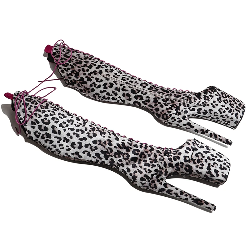 Leecabe/23 см/9 дюймов леопардовый замшевый верх трендовые модные ботинки с небольшим