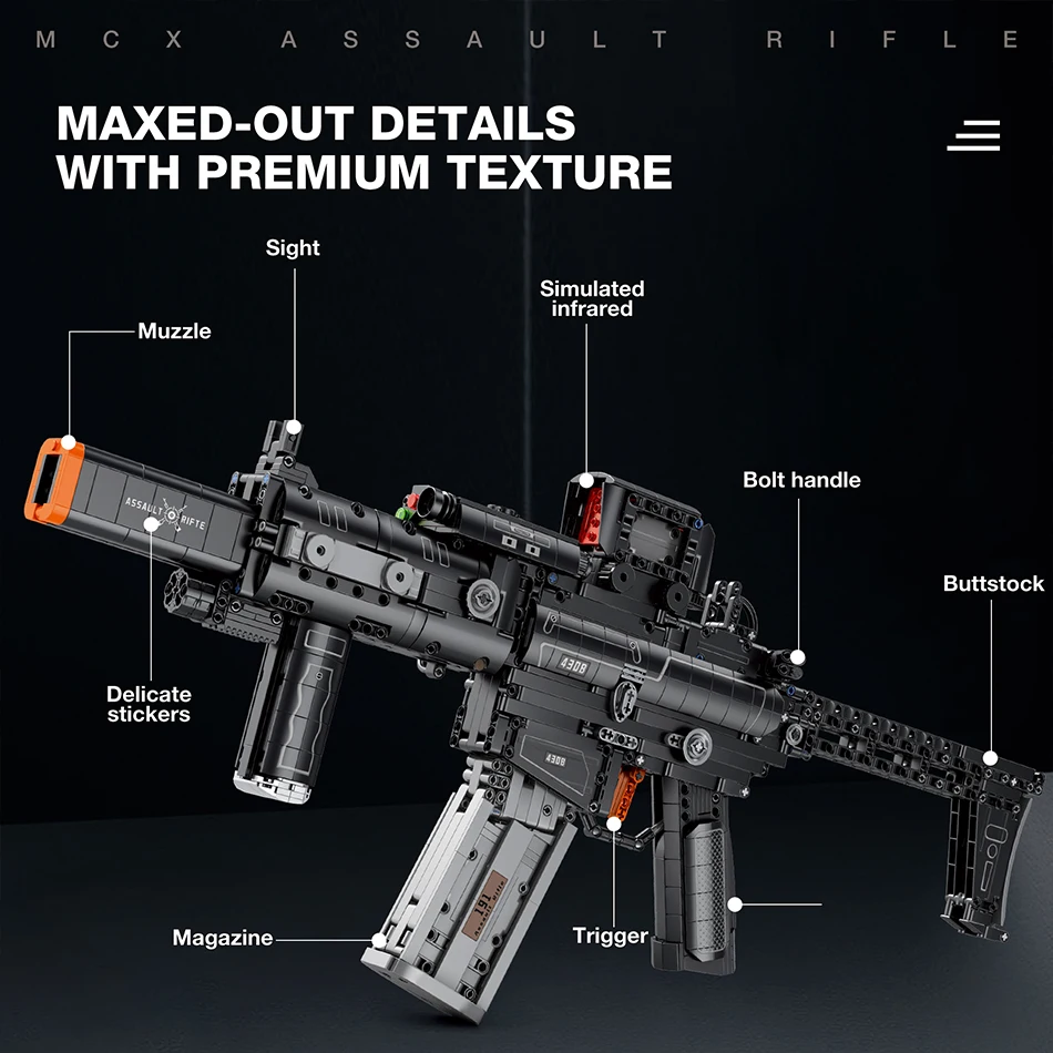 Фото MOC Военный SIG MCX Штурмовая винтовка Модель Строительные блоки WW2 Армейское стреляющее оружие Пули Кирпичи Игрушки для взрослых Дети Подарки №5