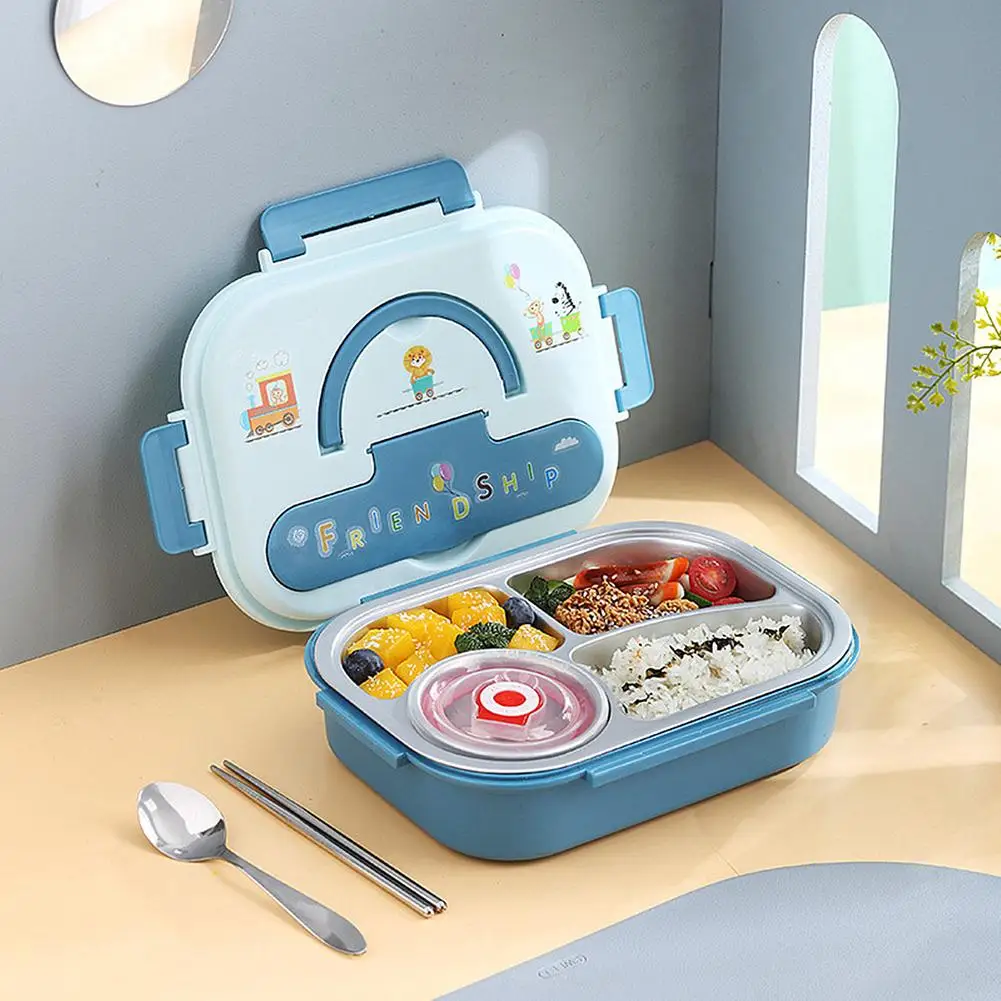 

1pc Portable Bento Box Cartoon Leakproof 316 Stainless Steel Lunch Box With 4 Compartments Food Container