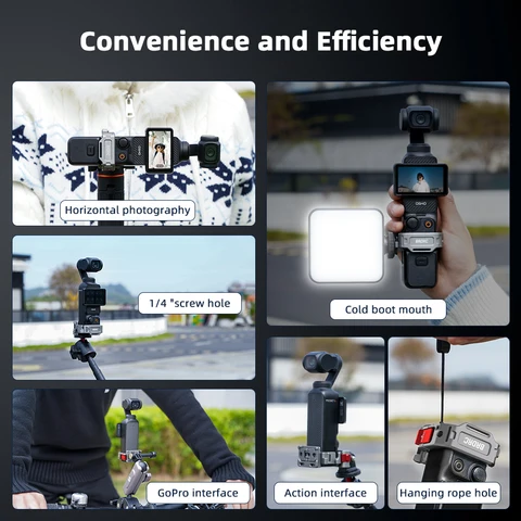 Удлинительная рамка BRDRC для камеры DJI Pocket 3, адаптер для холодного башмака, зажим для рюкзака/подставка для велосипеда/нагрудный ремень, аксессуары для крепления