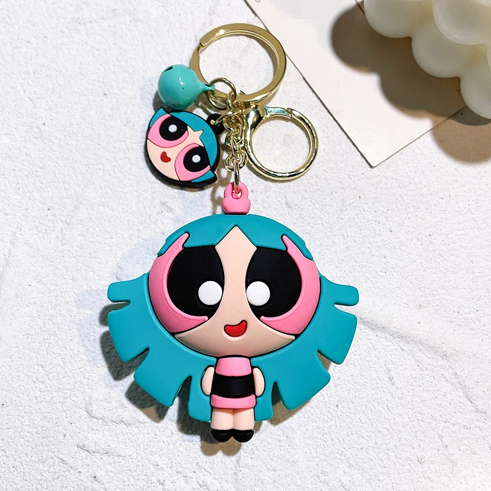 

Cartoon The Powerpuff Girls Keychain Cute Figure Blossom Bubbles Silicone Pendant Keyring Car Backpack Key Holder Accessories