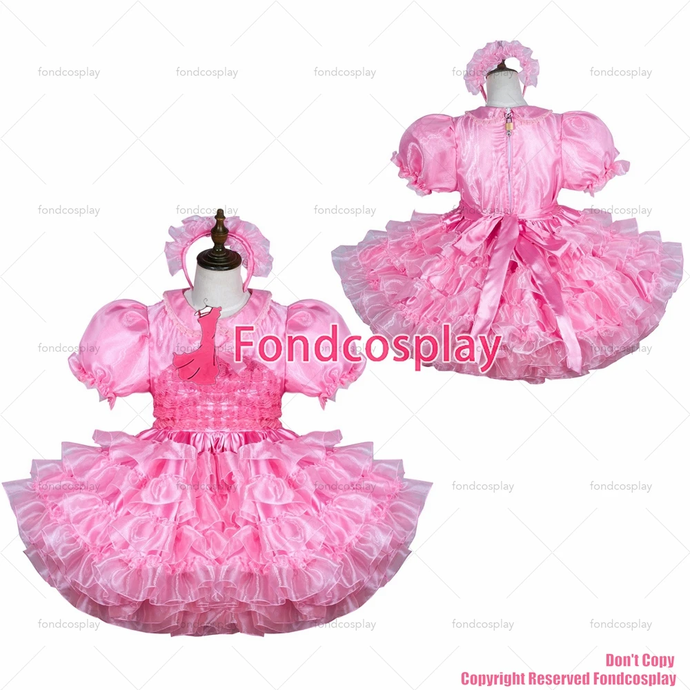 

tailor-made sexy adult dressing cross maid sissy short pink satin organza dress lockable uniform costume tv/cd[g3748]