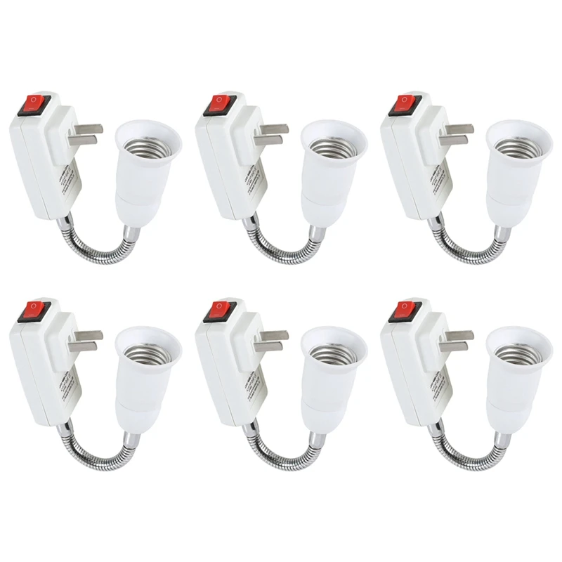 

6X E27 Socket Adapter With On/Off Switch To US Plug,Flexible Extension Lamp Bulb Holder Converter