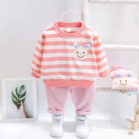 long sleeved corduroy striped clown pattern two piece set childrens wear spring summer and autumn casual wear wholesale price