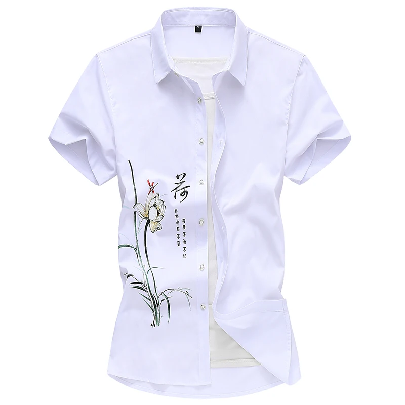 

19 Colors Style White Shirts 2022 Summer New Men's Casual Short Sleeve Printed Shirts Fashion Printed Beach Shirts 5XL 8XL
