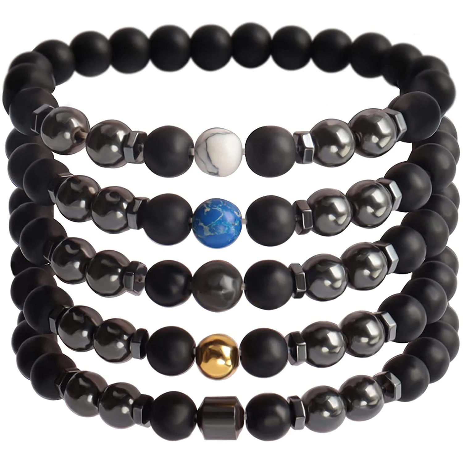 

6PCS Matte Onyx Magnetic Slim Hematite Beaded Bracelet Women's Strand Anti Swelling Therapy Anklet Healing Chakra Weight Loss