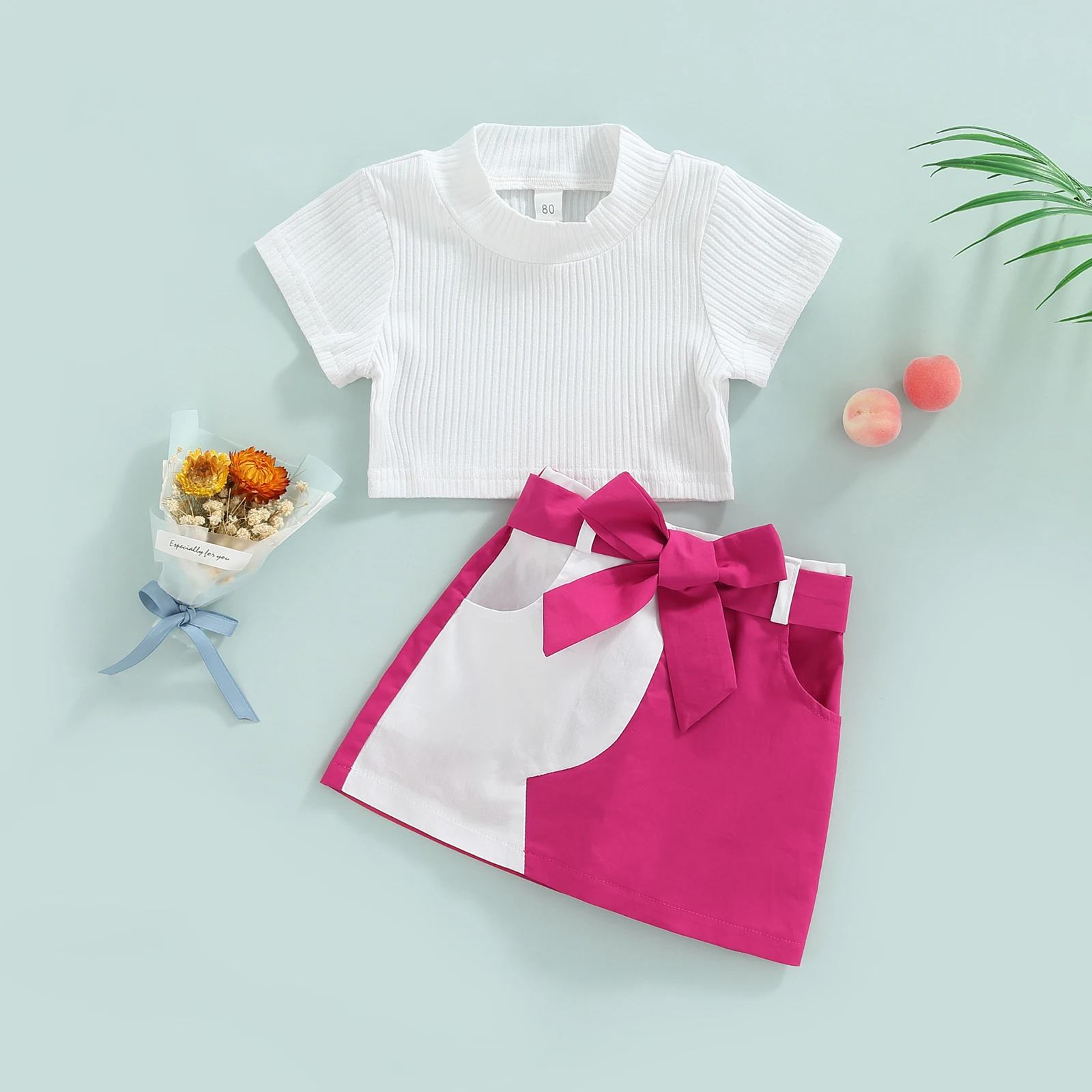 Летний детский костюм Citgeett с короткой юбкой для девочек короткий топ в рубчик