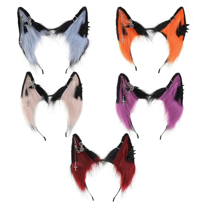 

Wolf Ear Cosplay Game Hair Hoop Woman Headband with Alloy Earring Decor Drop shipping