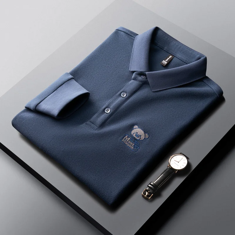 100% Cotton Long Sleeve T-shirt Men's Fashion Embroidery Polo Shirt Spring and Autumn New Youth Casual Men's Wear
