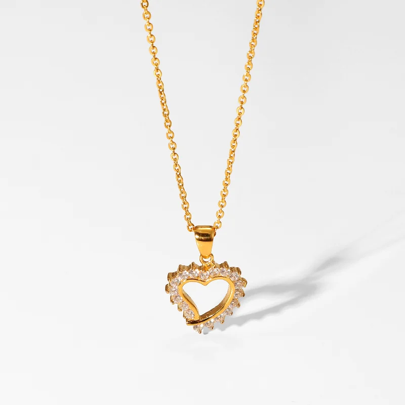 

Minar Exquisite Bling CZ Cubic Zirconia Hollow Out Heart Pendant Necklaces for Women 18K Gold Plating Stainless Steel Necklace
