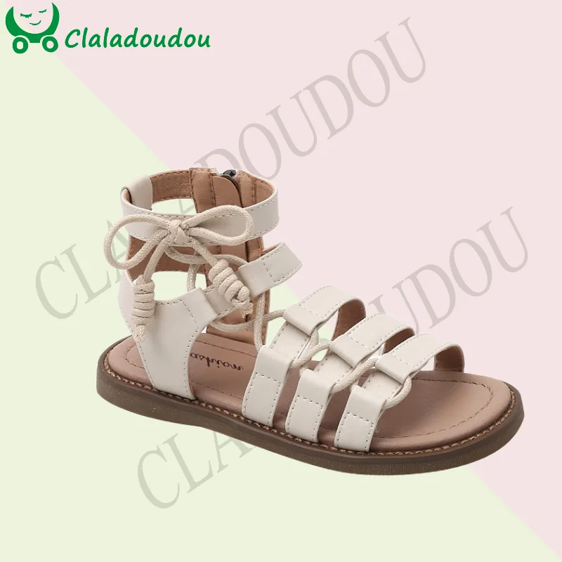 

Brand Kids Gladiator Ankls Boots Sandals For Girls Solid Knot Zip Children Girl Summer Shoes Opened-toe Teenage Walkers Shoe